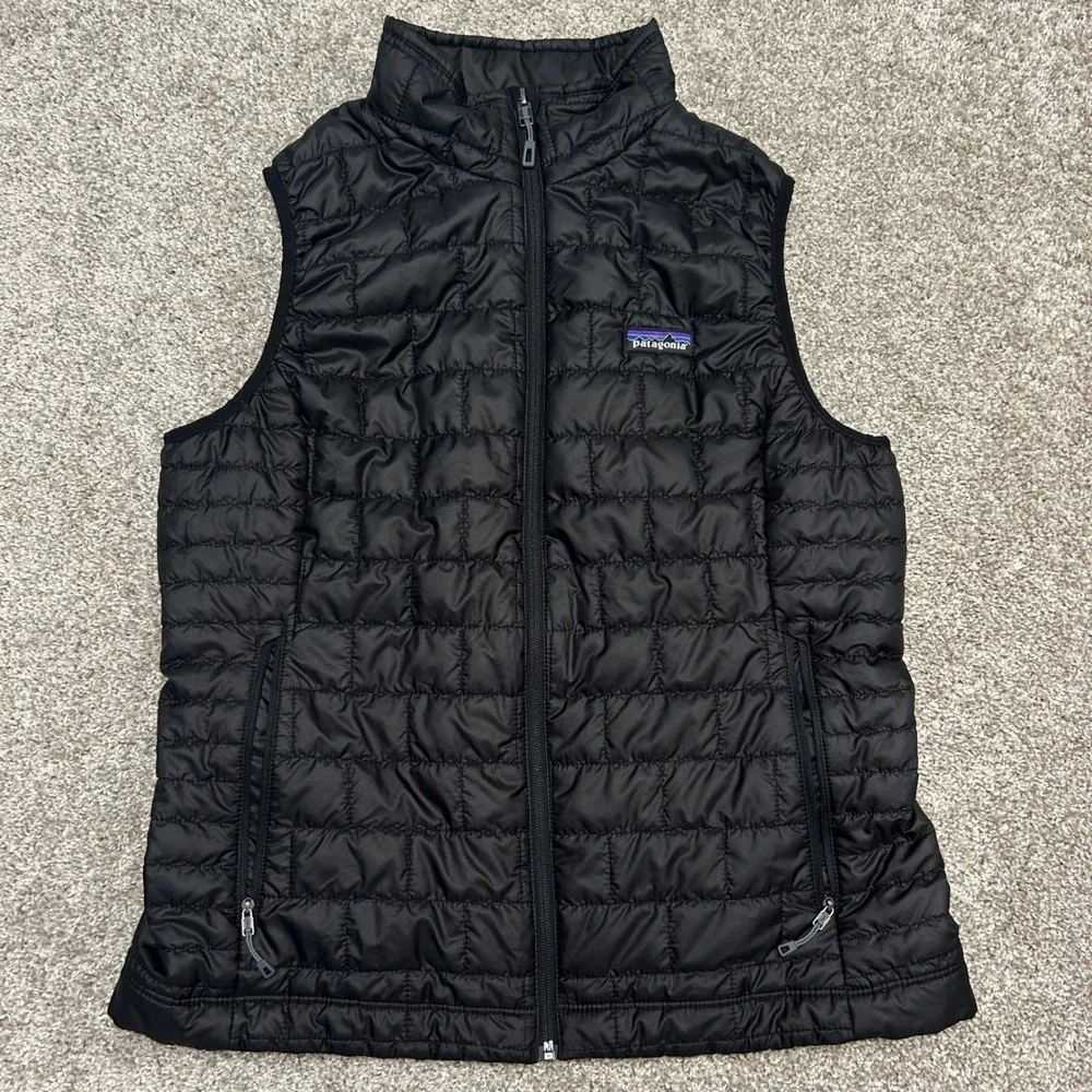 Patagonia Nano Puff Vest Women Size Large LOGO Black Quilted Primaloft Full Zip - Picture 2 of 10